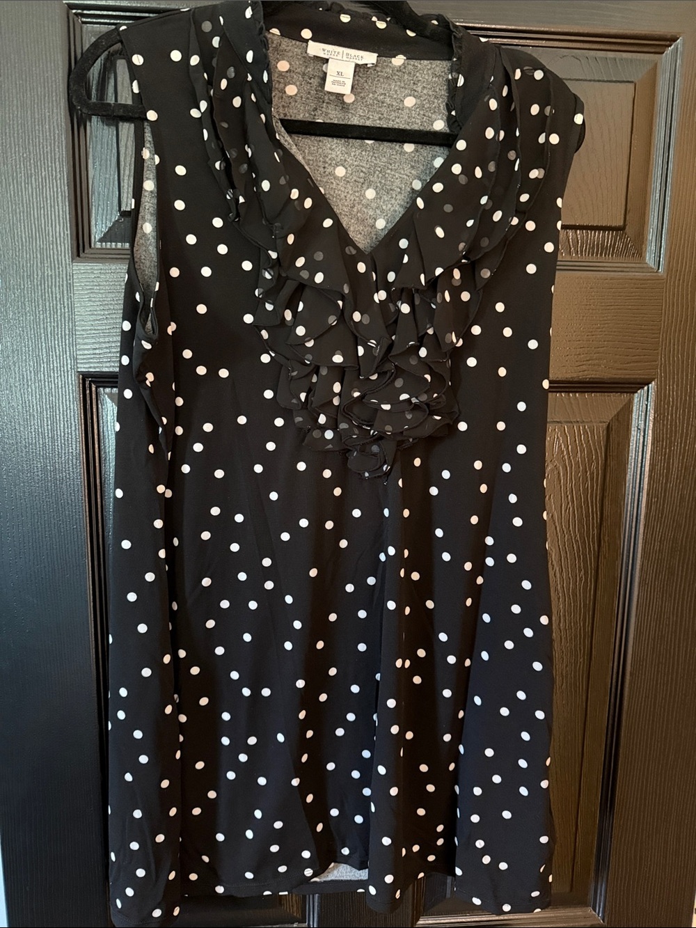 Whbm Polka Dot Ruffle V-Neck Sleeveless Blouse